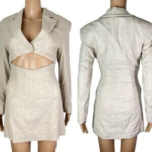 Zara Blazer Cut Out Linen Blend Trending Mini Dress Limited Edition